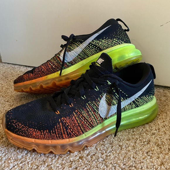 Nike | Shoes | Nike Flyknit Air Max Orange Volt Green Black | Poshmark
